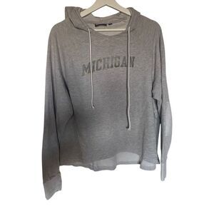 Champion waffle knit distressed hooded XL patched elbows Michigan